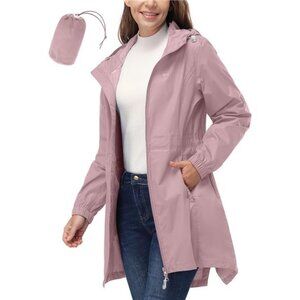 Women's Waterproof Long Rain Coats Packable Rain Jacket with Hood Trench Coats